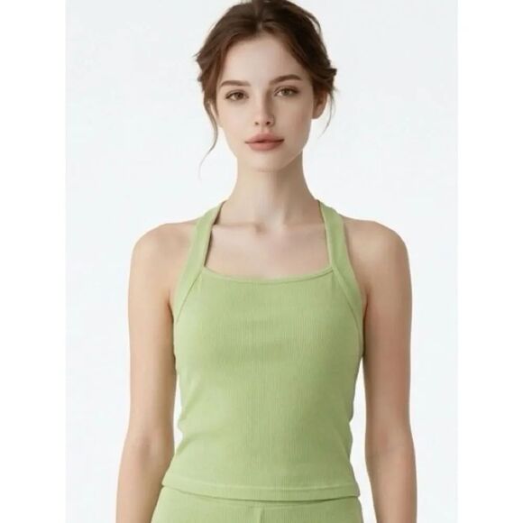 SHEIN Tops - SHEIN | Ribbed Avacado Green Tie Halter Neck Top Women’s Size Small/4